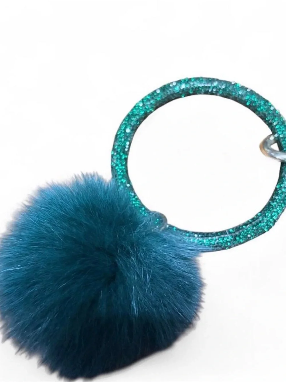 Teal Glitter Pom Pom Keyring